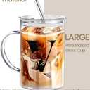 Initial Extra Large Glass Drinking Cup With Lid Straw Comfort Gifts For Woman Coffee Cup Regalos Para Mujer Teen Girl Trendy Stuffs Iced Glass Tumbler Must Haves For Women Apartment Essentials