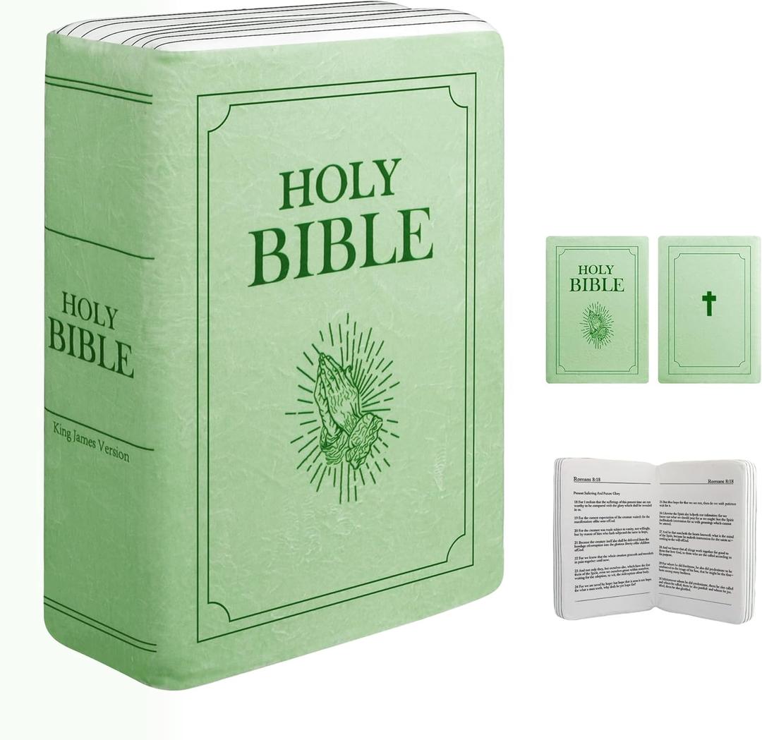 Bible Pillow Book Plush That Opens, Cozy Faith Bible Plushies, for Kids Adults Christian Gifts, Decoration for Bedrooms, Living Rooms (Green)