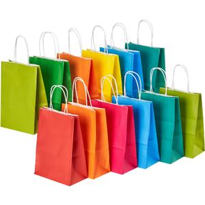 RACETOP 32 Pack Small Paper Gift Bags with Handles, 5.8"3.2"8.25" Kraft Paper Party Favor Bags Bulk for Kids Birthday, Baby Shower, Crafts, Wedding, Party Supplies (8 Colors) (Green)