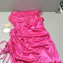 Women's Spaghetti Strap Satin Dress Sexy Backless Drawstring Ruched Split Hem Cocktail Evening Party, Size L