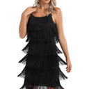 Women's Great Gatsby Flapper Spaghetti Tassel Dress with Headband, 20s Elegant Mini Dress Party Accessory COSTUME OUTFIT (XXL, Black)
