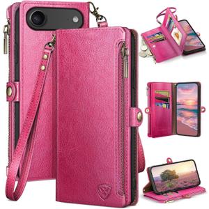 XcaseBar Compatible with iPhone Air 6.5" Wallet case with Zipper Credit Card HolderRFID Blocking,Flip Folio Book PU Leather Phone case Shockproof Cover Women Men for Apple 17 Air case Rose Red