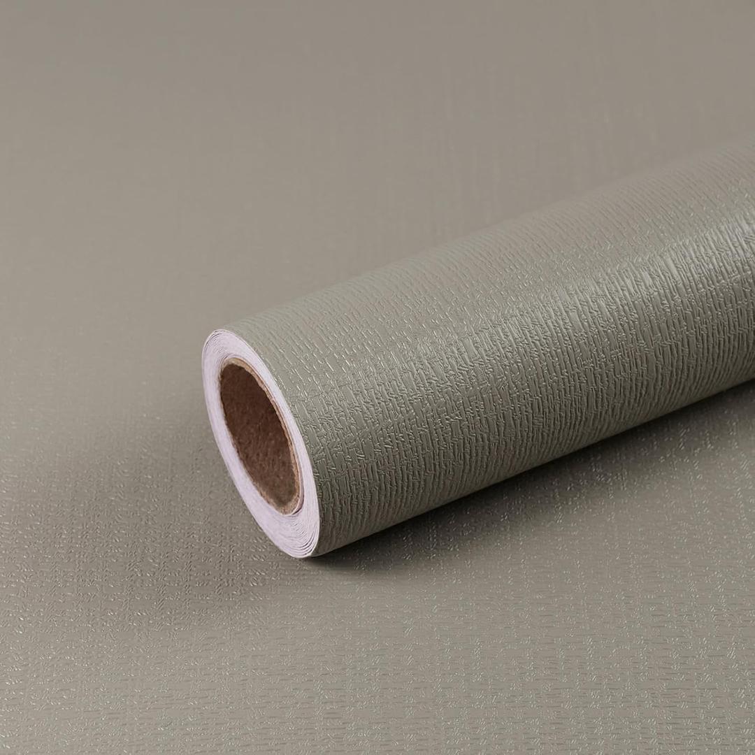 Concrete Grey Grasscloth Peel and Stick Wallpaper 15.7"x196" Modern Textured Contact Paper Faux Linen Removable Self Adhesive Vinyl Wallpaper for Bedroom Kitchen Cabinets