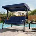Outdoor Porch Swing with Adjustable Canopy, 3-Seat Patio Swing Chair