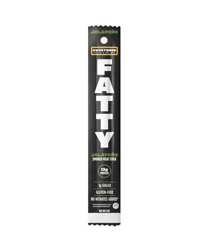 FATTY Meat Sticks, Made with Grass Fed Beef, Pork Raised Without Antibiotics, 13g Protein Per Stick, Jalapeno, 2 oz.
