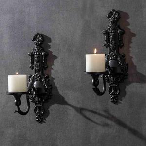GAKA Wall Sconce Candle Holder Set of 2 Gothic Metal Candle Sconce Black Candle Holders Vintage Wall Mount Candle Holders Decorative,Black