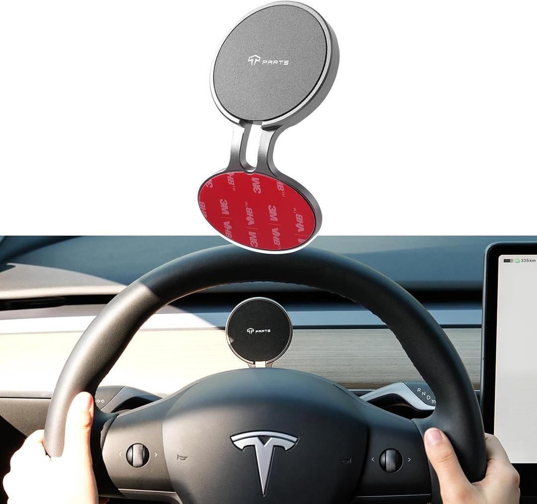 TPARTS Steering Wheel HUD Magnetic Cellphone Mount Phone Holder Stand for Tesla Model 3 (18-23) / Model Y (20-24), Compatible with iPhone 12/13/14/15/16 Series and Other 5.4-6.7'' Smartphones