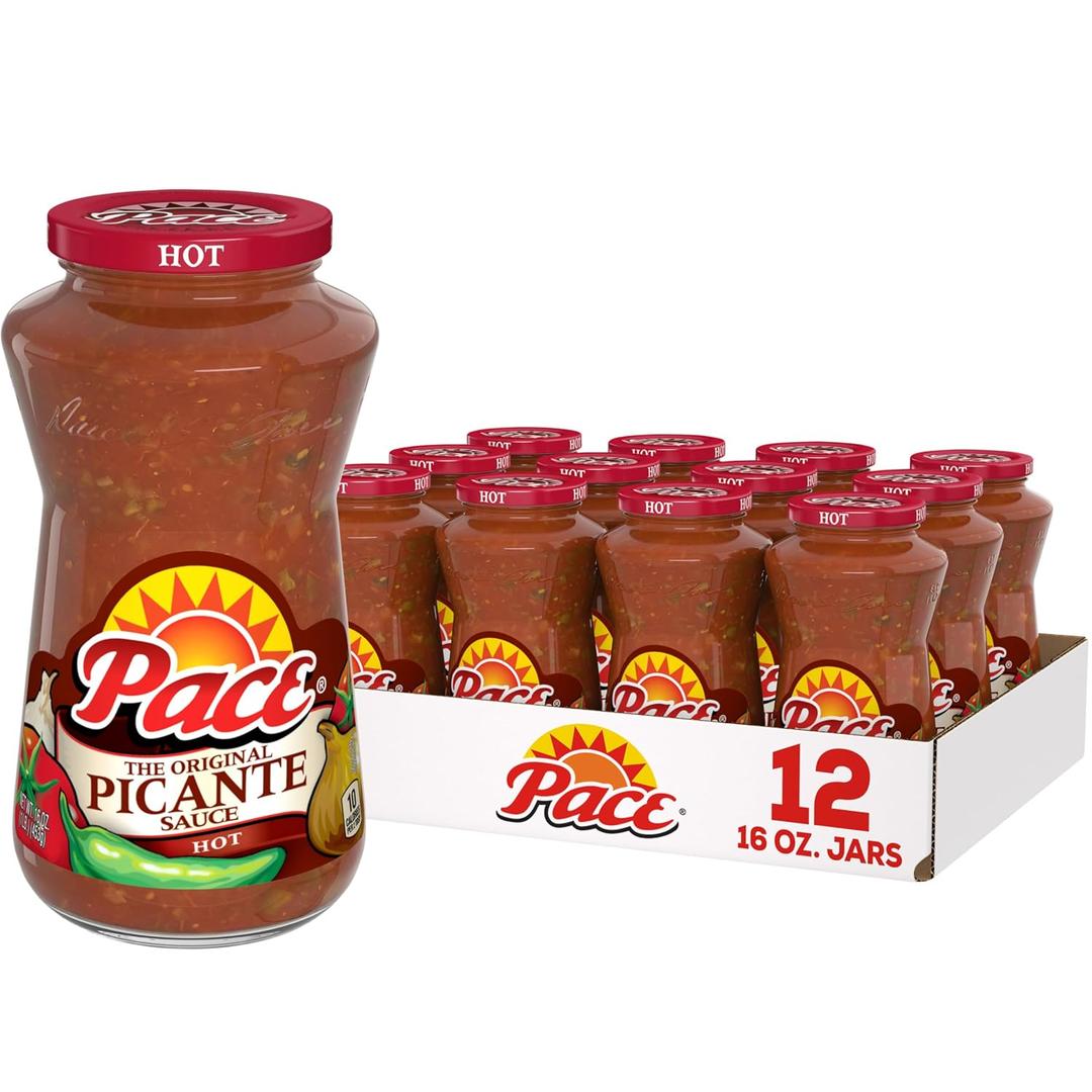 Pace Hot Picante Sauce, 16 oz Jar (Pack of 12)
 (EXP 08/07/26)