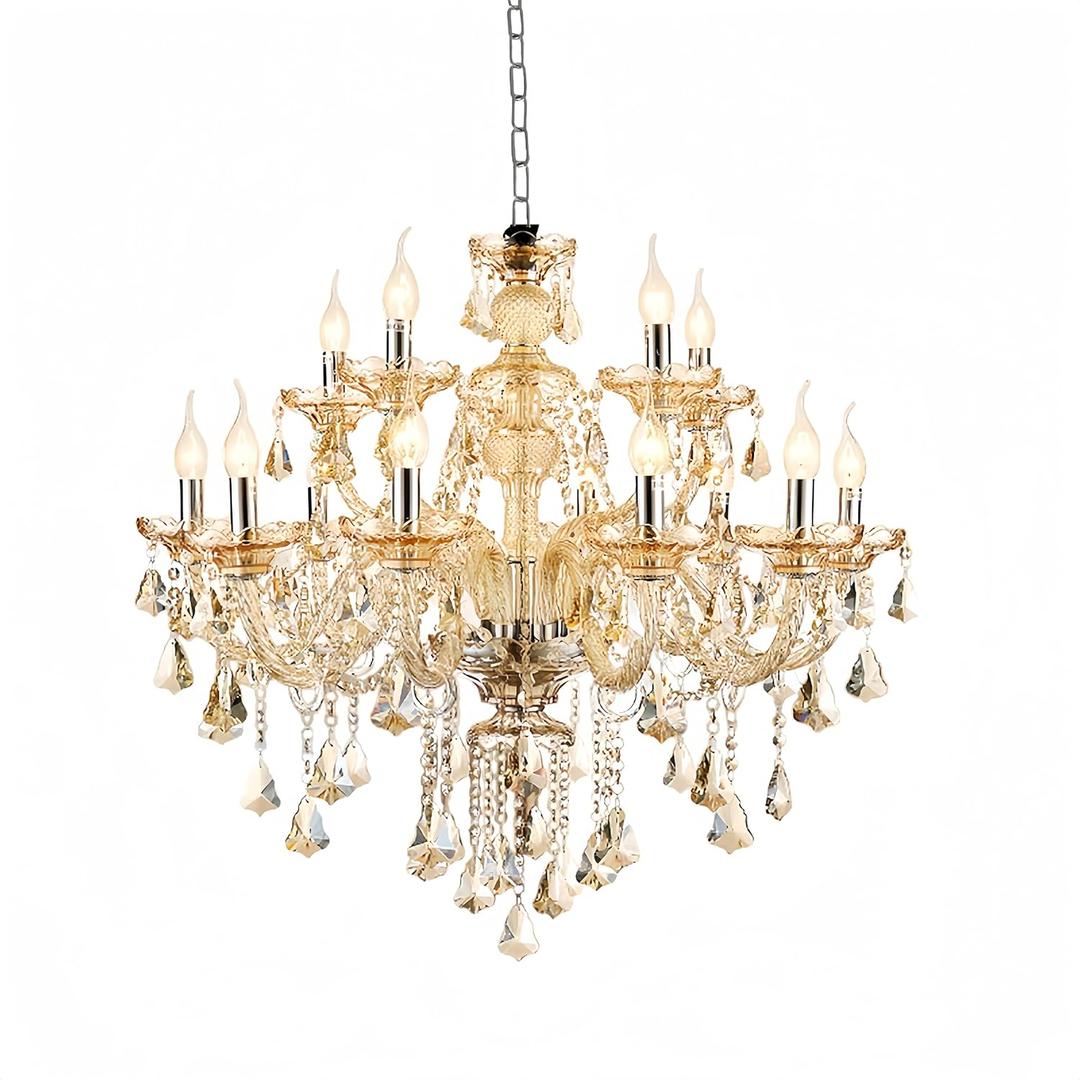 Modern Luxury K9 Crystal Chandelier, 12-Light Cognac Crystal Pendant Light,Candle Style Crystal lamp Lighting Fixture for Dining Room,Hotels, Hall Way, Bars, Restaurants (12 Lights)