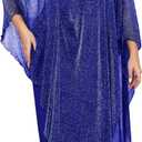 CYCLAMEN Plus Size Sparkly Formal Dress Maxi Long Cape Overlay Wedding Guest Cocktail Mother of Bride Outfit Evening Gown, Royal Blue, 3X