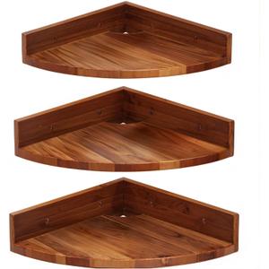 Demigo Corner Shelf Wall Mount Set of 3, Solid Acacia Wood Round Floating Corner Shelves for Storage and Display, Hanging Wood Shelves for Bedroom, Kitchen, Living Room, Bathroom (Brown)