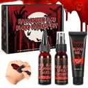 Halloween Fake Blood Makeup Kit - Includes Realistic Coagulated Blood Gel, Fake Blood Spray, Dripping Blood, Stage Blood, for Zombie Vampire Cosplay Party Mouth Clothes (Light + Dark)
