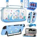 Gurgitat 6in1 Kits Accessories Bundle for Nintendo Switch 2 2025 - Cute Carrying Case, Protective Cover, Joy Con Grips, Thumb Grips, 24 Game Holder, Shoulder Strap Teens Boys Girls, Blue Shark