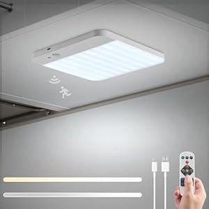 Combuh Battery Operated Ceiling Light LED, Rechargeable Motion Sensor Lighting with Remote, 3 Colors Waterproof Magnetic Cordless Lamp for Closet, Shower, Pantry, Garage, Hallway, 7.87Inch, Square