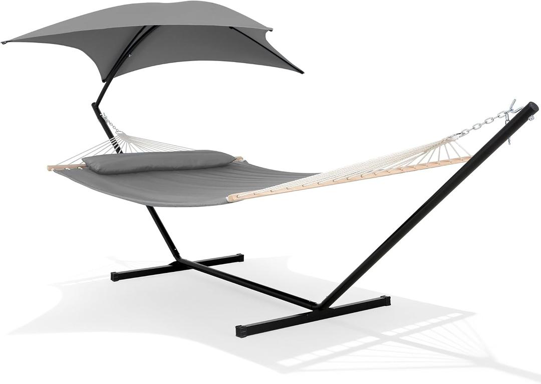 SUNCREAT Hammocks for Outside with Stand, 475 lbs Capacity, Light Gray