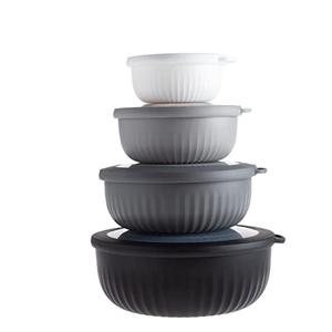 COOK WITH COLOR Prep Bowls with Lids- Wide and Deep Nesting Plastic Small Mixing Bowl Set with Lids, 8 Piece Set - Wide Bowls, Black/White