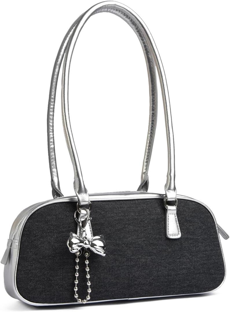 MYHOZEE Bowler Bag Rectangle Shoulder Bag Cute Purse PU Leather Swing Zip Bags Handbags With Bow for Women and Teen Girls