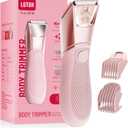 Body Groomer for Women: Pubic Hair Razor with Mirror & LED Light, Bikini Trimmer with Travel Lock - IPX7 Waterproof Use for Legs/Underarm - Dusty Pink