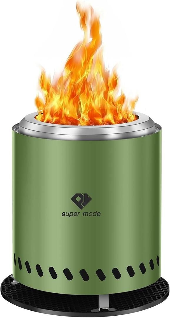 PY SUPER MODE Tabletop Fire Pit-8.7'' Firepits with Travel Bag, Outdoor Fire Pit with Stand, Portable Camping Firepit Stove | Fueled by Pellets or Wood | Green Stainless Steel