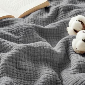 Bedsure 100% Cotton Muslin Throw Blanket Twin XL for Bed - 4-Layer Breathable and Lightweight Thin Soft Summer Gauze Muslin Blankets for Adults, Grey, 66x90 Inches