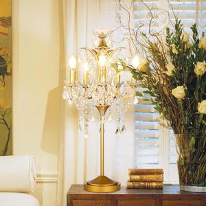 TOCHIC 5-Light Farmhouse Traditional Crystal Table Lamp, Golden Craft Candelabra Lighting Fixture 30'' Tall for Living Room, Reading Room, Bedroom, Office