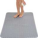 Extra Large Shower Mat Non Slip - 47 x 32 inch - XL Bathroom Shower Mat - Large Shower Matts for Shower Stall Floors - Secure Suction Cups and Drain Holes (47x32 Grey)