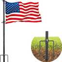 Flag Pole Kit for Outside House in Ground - 8FT Black Metal Outdoor House Yard Garden Flag Pole with 2 Pronges Base - Stainless Steel 3x5FT American Flag with Pole Residential Commercial