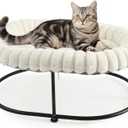 Sunhoo Elevated Cat Bed for Indoor Cats Raised Kitten Hammock Large High Puppy Cot Off Floor Self-Supporting Small Pet Chair with Metal Frame Washable Cushion Easy Assembly 23 * 17 * 8.3 in (White)