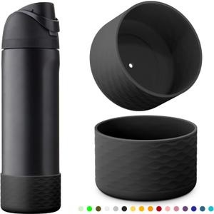 3 x yoelike 2 PCS Wave Silicone Water Bottle Boot for Owala, Anti-Slip Protective Sleeve for FreeSip/Twist/Flip, Watter Bottle Accessories, Bottom Bumper Cover, Dishwasher Safe, BPA Free (Black)