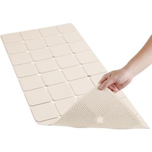 Bathtub Mat Non-Slip Silicone Soft Odorless Large Bath Mat No Suction Cups for Refinished,Reglazed and Textured Shower Mats Non Slip Extra Long Tub Mat (16x40inch Beige)