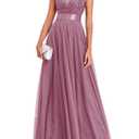 YHHOWEP Women's Formal Dresses Long Evening Gowns Tulle V Neck Sleeveless Sparkly Sequin Cocktail Party Wedding Guest Dress Mauve S (S)