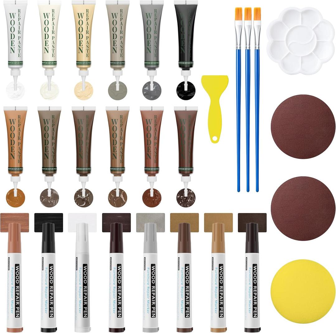 Oriflame Wood Furniture Repair Kit: 12-Color Filler and 8-Color Markers - Wood Touch Up for Scratches/Cracks/Holes/Stains in Floors/Table/Cabinets(Hardwood/Laminate)