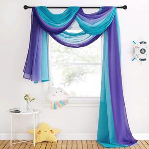 NICETOWN Lilac and Turquoise Ombre Voile Sheer Window Scarf, Wedding Decorations for Reception Decorative Bed Canopy for Gilrs Room/Kids Room, 2 Panels, W60 x L216