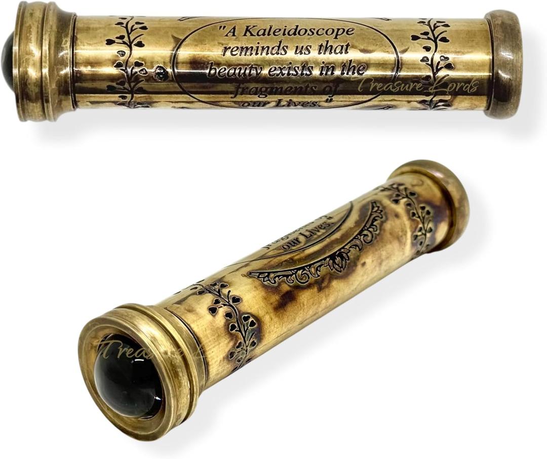 Handmade Polished Brass Kaleidoscope, Return Gifts for Kids Birthday,Golden Finish,Kaleidoscope for Kids,Adults,Friends, Family,Children, 3D Mirror Lens (1pc)