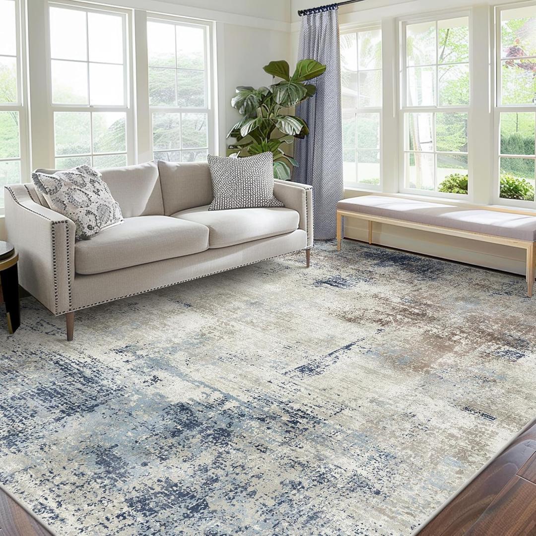 BEIMO Area Rugs 3x5 Machine Washable Rug for Bedroom Living Room, Large Modern Abstract for Dining Room, Indoor Low Pile Carpet Soft Rugs with Non Slip Rubber Backing, Abstract Blue Gray