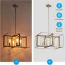 XINGQI 19.7" Modern Chandelier Square Light Fixtures Farmhouse Pendant Lighting for Kitchen Island Dining Room Living Room Brushed Nickel & Wood Grain Finish 4-Light