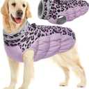 FUAMEY Dog Winter Coat - Dog Jacket with Zipper, Built-in Harness, Padded Vest, Water Resistant, Reflective - Purple Leopard, Small to Large (Large(chest:24in))