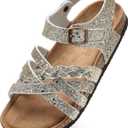 Torotto Girls Sandals with Cork Footbed Adjustable Buckle Casual Slides Sandals Open Toes Flat for Kids Toddler, Gold (5 Big Kid)