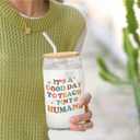 Teacher Glass Cup with Lids and Straws 14oz, Back to School Teacher Gifts, Kindergarten Teachers Appreciation Gifts Glass Iced Coffee Tumbler Drinking Jars with Cleaning Brush