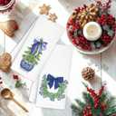 Christmas Chinoiserie Kitchen Towels Decor,Blue Bow Coquette Christmas Tree Towels Gifts,Blue Christmas Hand Towels for Bathroom Kitchen,Grandmillennial Decor, 16x24 Inches Set of 2