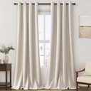 100% Blackout Linen Curtains for Bedroom Thermal Insulated Grommet Complete Blackout Drapes 102 Inch Length 2 Panels Set Heat and Full Light Blocking Living Room Darkening Curtains Greyish Beige