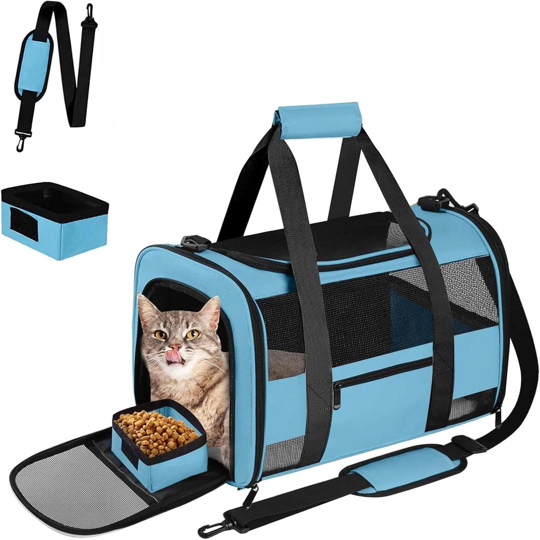 Airline Approved Pet Carrier Backpack for Cats & Dogs, Expandable Collapsible Cat Carrier with Breathable Mesh & Safety Leash, Portable Dog Travel Carrier for Hiking/Car/Train Blue  20.0"L x 13.0"W x 13.0"H