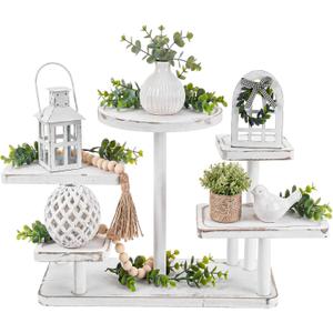 GlikCeil 5 Tiered Tray Stand Decor 5 Layer Wooden Cupcake Stand Rectangle Dessert Serving Tiered Tray Farmhouse Rustic Cake Table Display for Coffee Bar Home Kitchen Decorations(Vintage White)