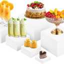 Yimy 6 PCS Buffet Risers, White Acrylic Food Risers for Buffet Table, Cube Boxes with Hollow Bottoms, Catering Display Stand Shelf for Dessert Party Jewelry & Collectibles(5"x6"x6.8"x7 x7.5 x8'')