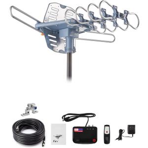 Outdoor TV Antenna,Digital Amplified HDTV Antenna & 60 ft RG6 Coax Cable,200 Miles Long Range Wireless Remote 360 Degree Rotation Support 4K 1080P 2 TVs
