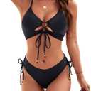 Blooming Jelly Womens Bikini Sets Two Piece Swimsuit 2025 Curvy Cutout String Bathing Suit (Medium, Black)