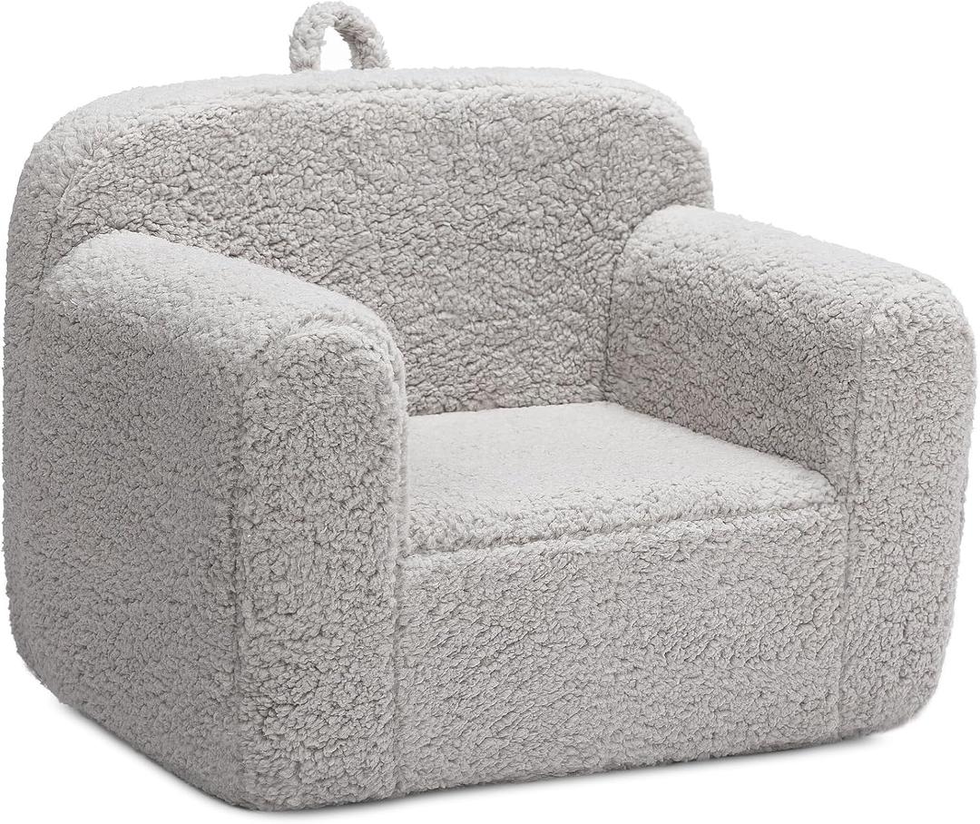 ALIMORDEN Kids UltraSoft Snuggle Foam Filled Chair, Toddler Cuddly Sherpa Reading Couch for Boys and Girls, Light Grey