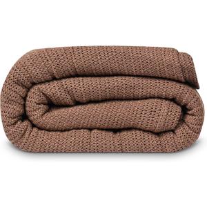 Linteum Textile Supply Leno Weave Chocolate Blanket, Queen 100% Cotton, Lightweight, Warm, Fluffy, Premium and Durable Soft & Cozy Bed Blanket for Home, Couch, Sofa & Dorm, All Season Throw [90x90]