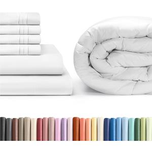 CGK Unlimited White Sheet Set with Comforter (Cali King Size) - Bed Set Includes Fitted Sheet, Flat Sheet & Pillow Cases - Bedding Set - Breathable Bed Comforter Set