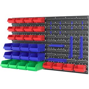 WORKPRO Pegboard Organizer Wall Mounted, 44PC Tool Storage Rack with Bins and Hooks, Peg Board Wall Organizer for Garage Organization, Workshop, Craft Room, Tool Wall Storage System